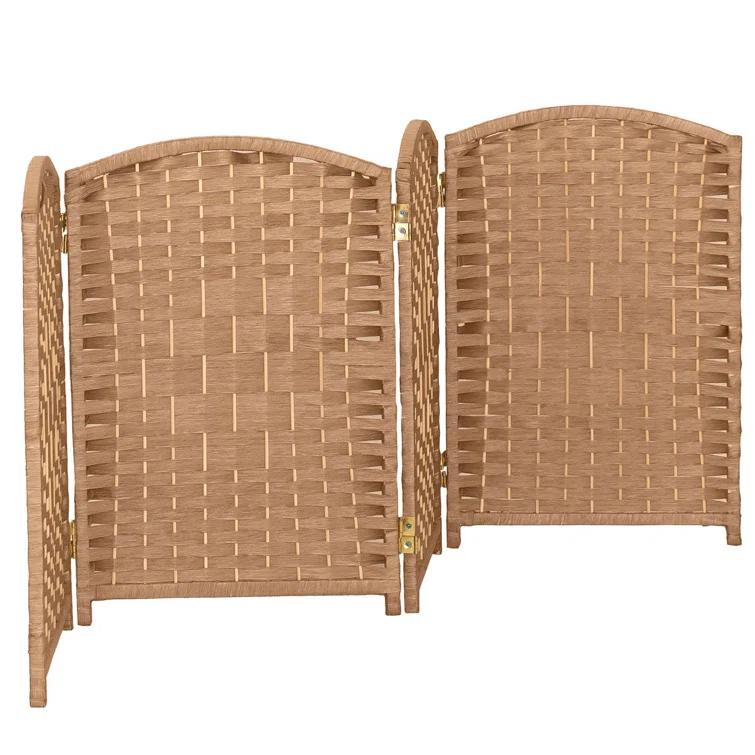 2 ft. Short Diamond Weave Fiber Folding Screen - Natural - 4 Panel