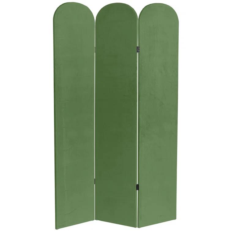 6 ft. Classic Arch Velvet Room Divider Green 3 Panel