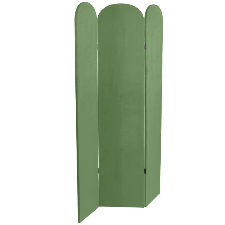 6 ft. Classic Arch Velvet Room Divider Green 3 Panel