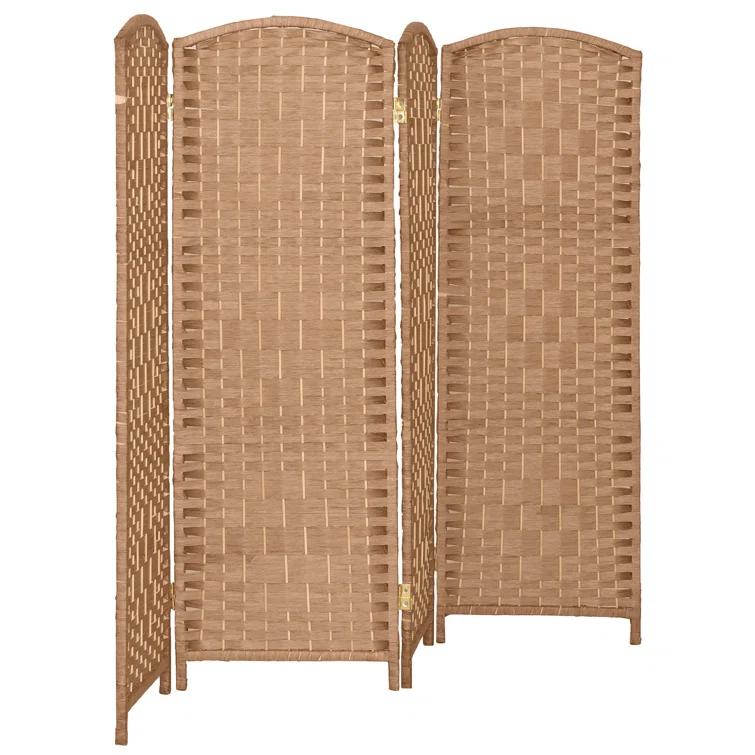 2 ft. Short Diamond Weave Fiber Folding Screen - Natural - 4 Panel