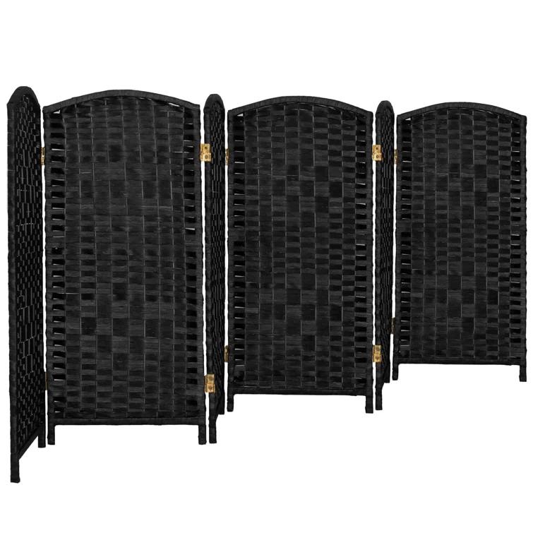 4 ft. Short Diamond Weave Fiber Folding Screen - Black - 6 Panel