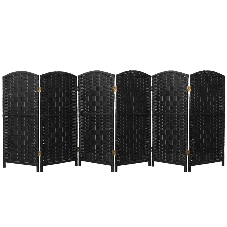 4 ft. Short Diamond Weave Fiber Folding Screen - Black - 6 Panel