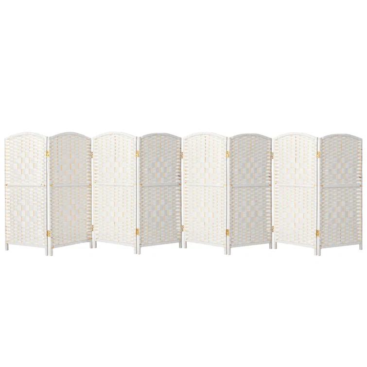 3 ft. Short Diamond Weave Fiber Folding Screen - White - 8 Panel
