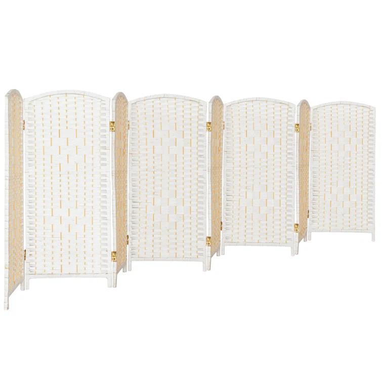 3 ft. Short Diamond Weave Fiber Folding Screen - White - 8 Panel
