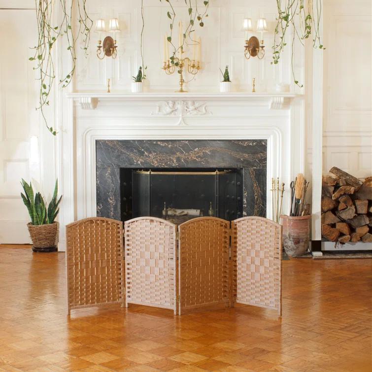 2 ft. Short Diamond Weave Fiber Folding Screen - Natural - 4 Panel