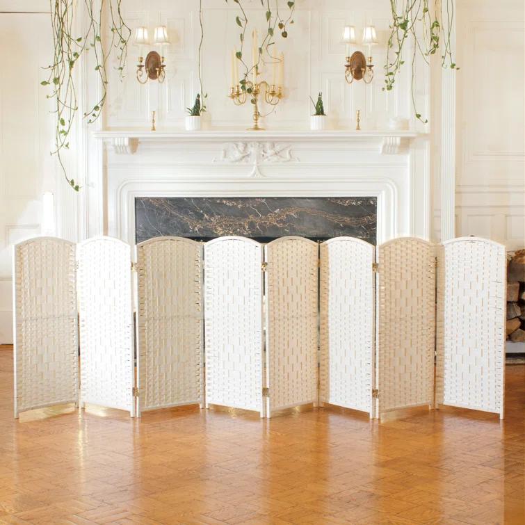 3 ft. Short Diamond Weave Fiber Folding Screen - White - 8 Panel