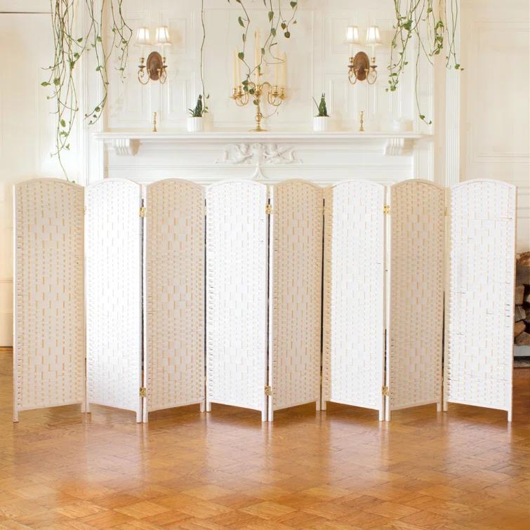 3 ft. Short Diamond Weave Fiber Folding Screen - White - 8 Panel