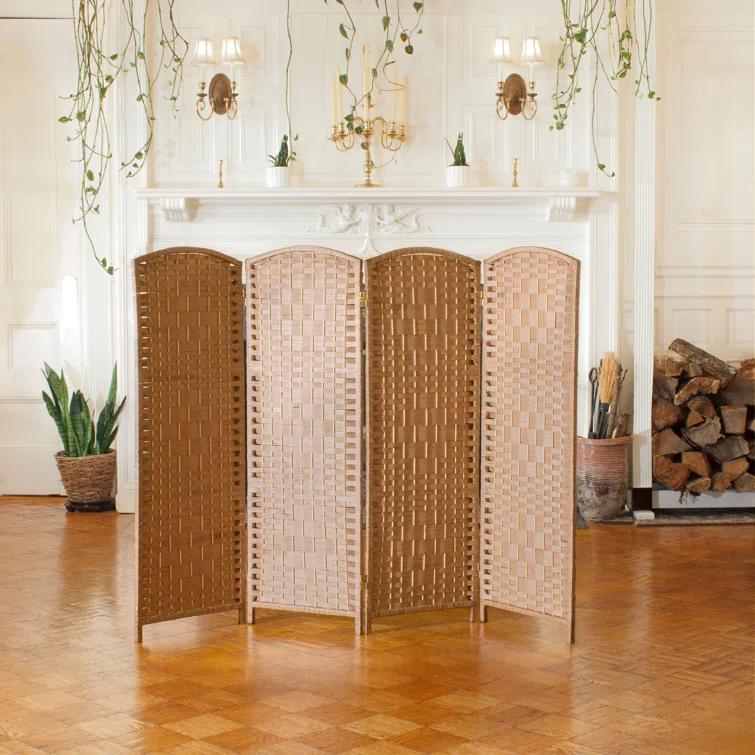 2 ft. Short Diamond Weave Fiber Folding Screen - Natural - 4 Panel