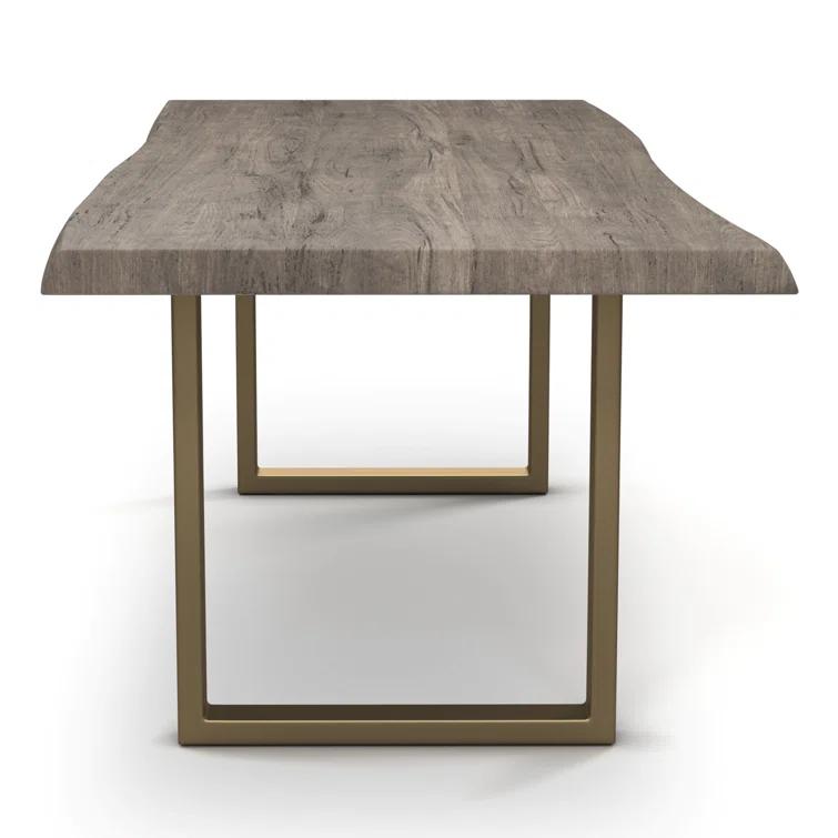 Sandblasted Grey Acacia Wood Dining Table with Brass U Base