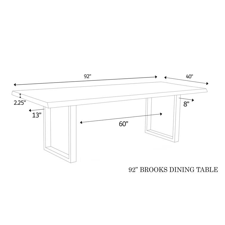 Brooks 92" White Wash Acacia Wood Dining Table with Pewter U Base