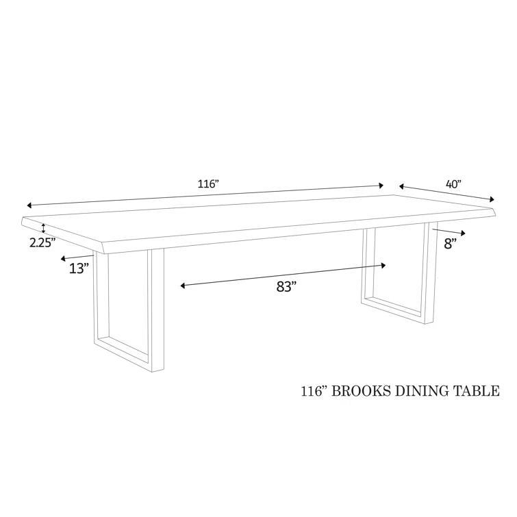 Sandblasted Grey Acacia Wood Dining Table with Brass U Base