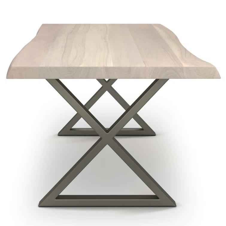 Reclaimed Acacia Wood Dining Table in White Wash with Pewter Aluminum Base