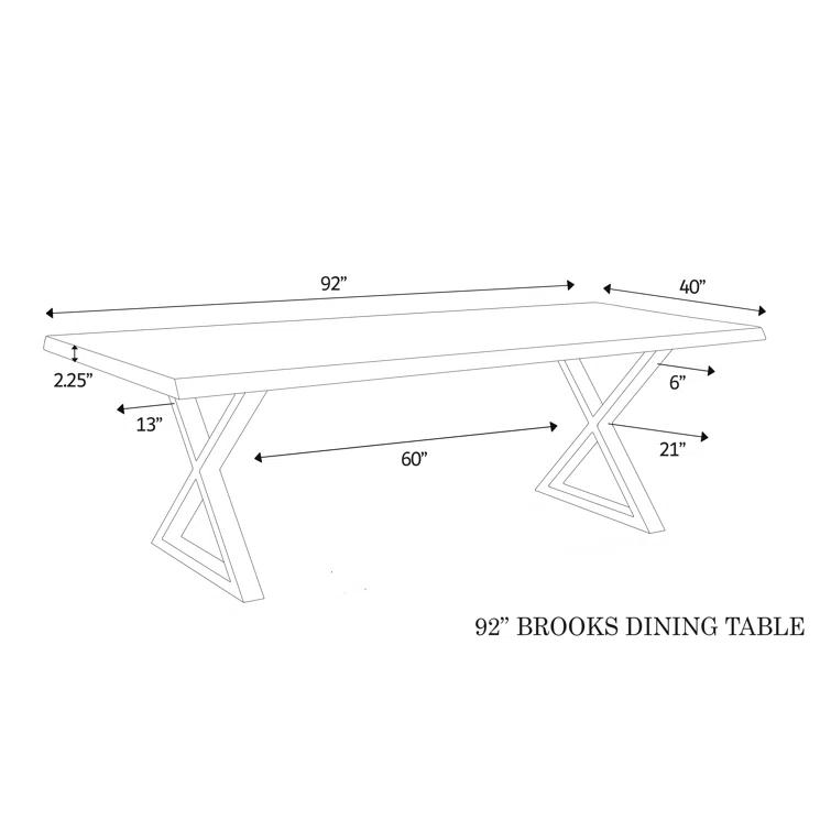 Brooks 92" White Wash Acacia Wood & Black Aluminum Dining Table