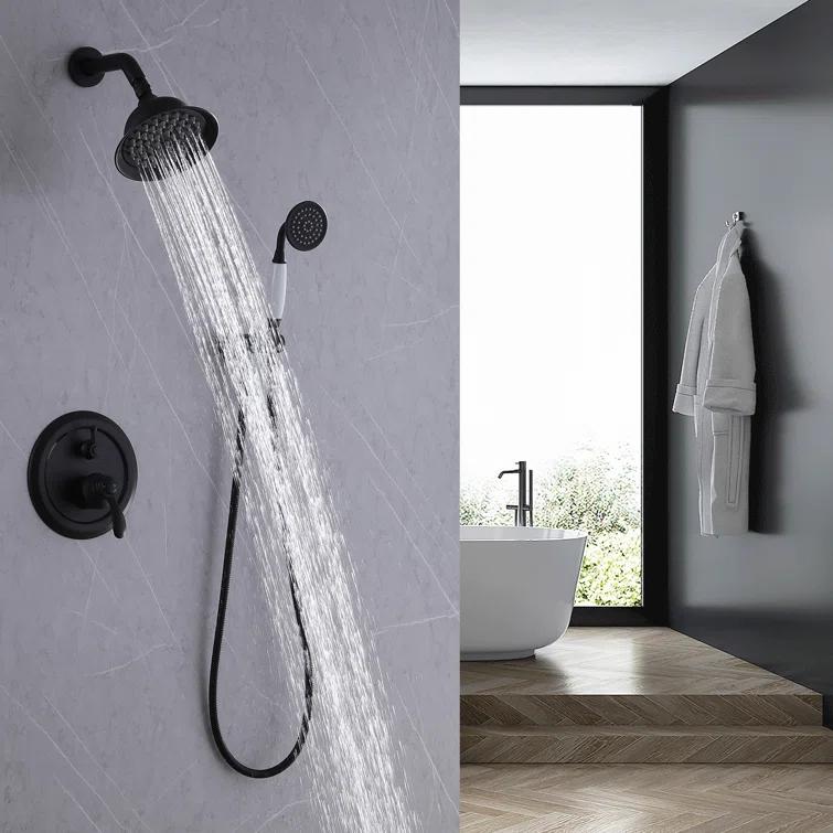 Complete Wall Mount Rainfall Shower System With RoundHandheld Spray