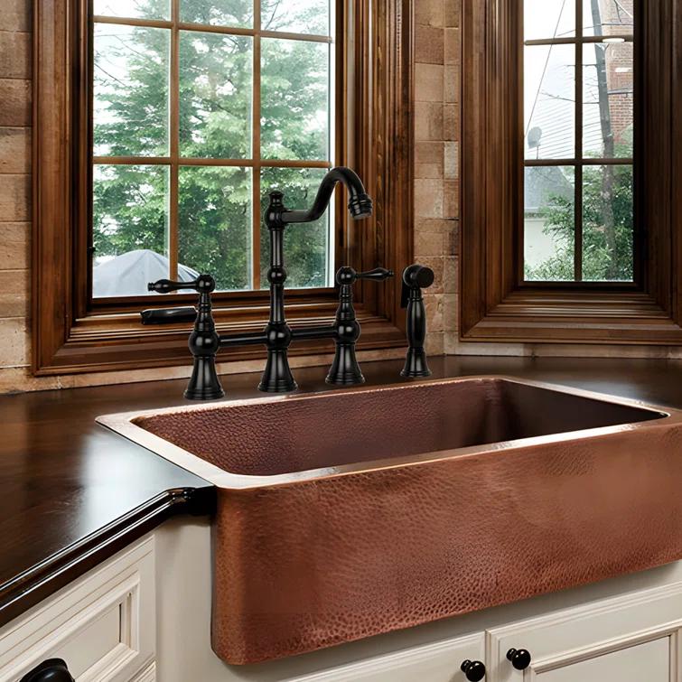 Brass Heritage Bridge Kitchen Faucet with Side Spray 2 Handles