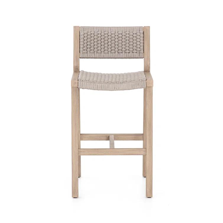 Washed Brown Teak and Gray Rope Outdoor Counter Stool