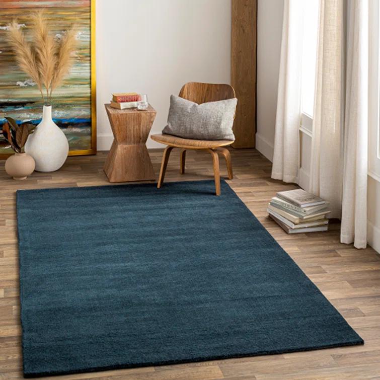 Handmade Solid Black Wool Rectangular Area Rug, 2' x 3'