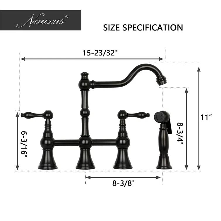 Brass Heritage Bridge Kitchen Faucet with Side Spray 2 Handles