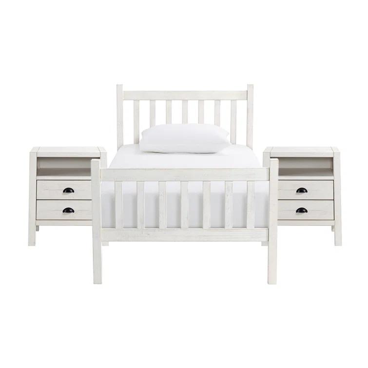 Windsor Wood Farmhouse Industrial Bohemian Style 3 Pc Bedroom Set With Slat Twin Bed 2 Nightstands