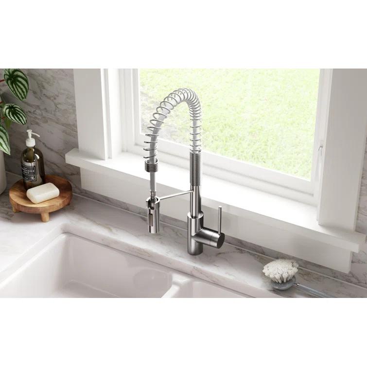 KRAUS Oletto Commercial Style Single Handle Pull Down Kitchen Faucet with QuickDock Top Mount Installation Assembly
