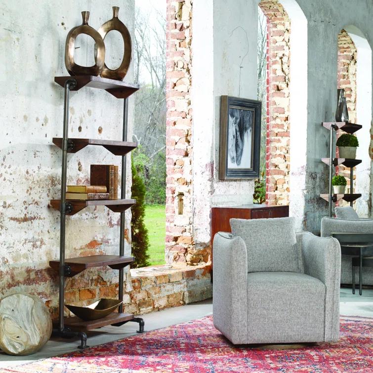 Uttermost Rhordyn 4-Shelf Wood and Metal Bookcase in Walnut and Gunmetal