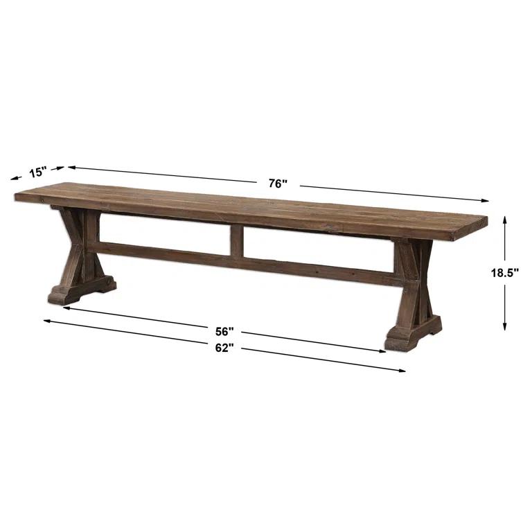 Uttermost Stratford Farmhouse Solid Wood Bench in Brown Finish