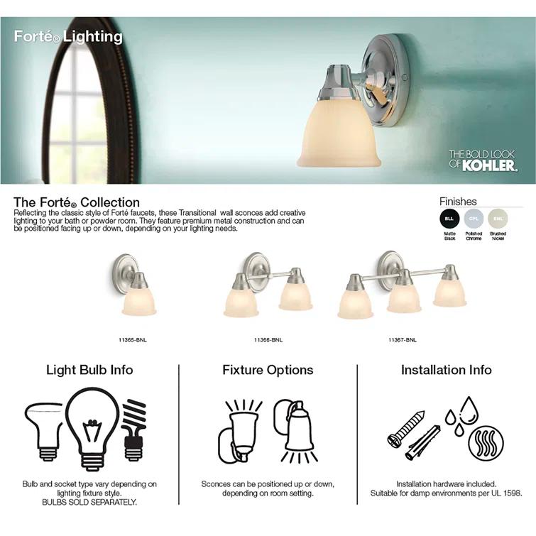 Forte 2 Light Indoor Bathroom Vanity Light Fixture, Position Facing Up or Down, UL Listed