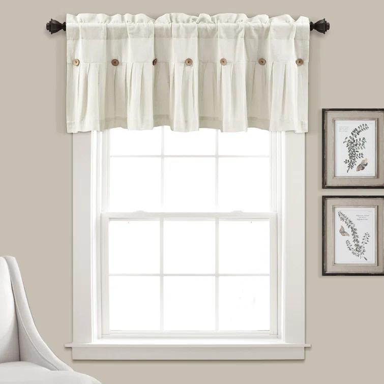 Lush Decor Linen Button Cotton Blend Tailored Window Valance