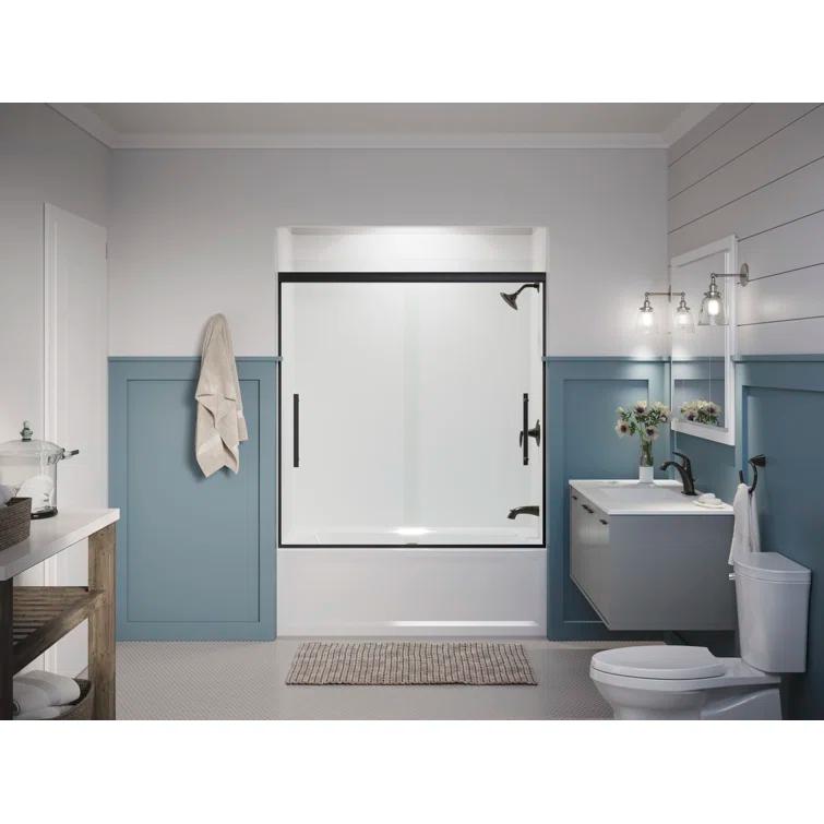 Pleat® 63-9/16"H Frameless Sliding Bath Door with 5/16"-Thick Crystal Clear Tempered Glass