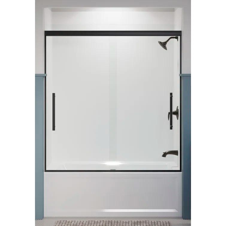 Pleat® 63-9/16"H Frameless Sliding Bath Door with 5/16"-Thick Crystal Clear Tempered Glass