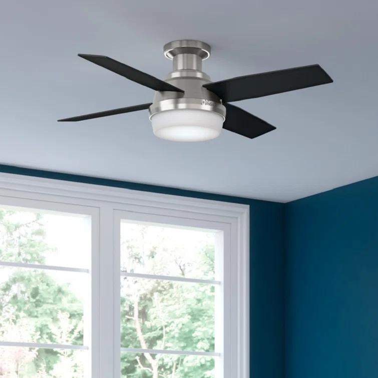 Dempsey Low Profile 44" 4 - Blade Indoor Flush Mount Small Room Ceiling Fan with Lights and Remote
