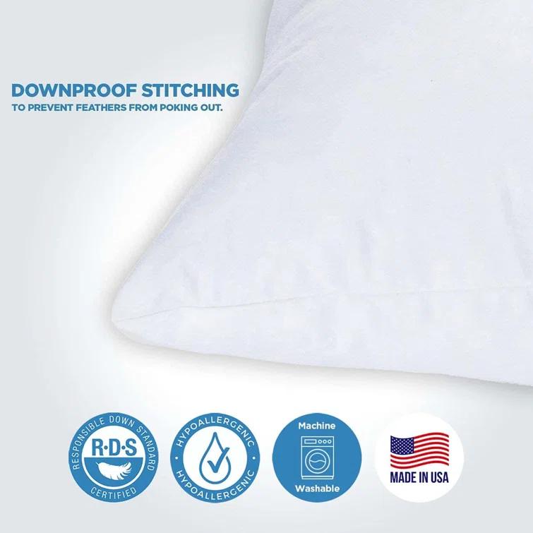 ComfyDown Decorative Throw Pillow Insert Down 100% Cotton Cover 233 Thread Count Square Pillow Insert
