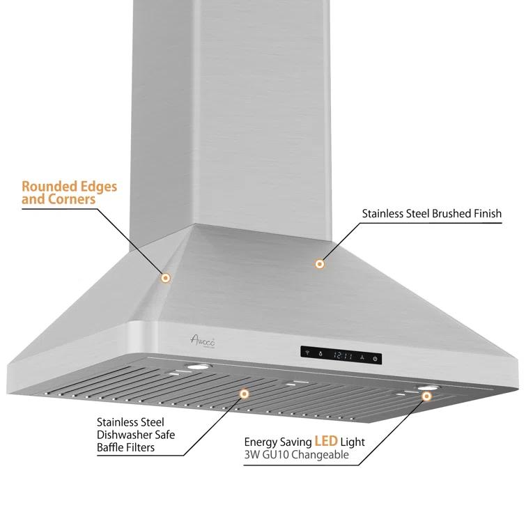 Awoco 30" Stainless Steel 800 CFM Ducted (Vented) Wall Range Hood with Baffle Filter