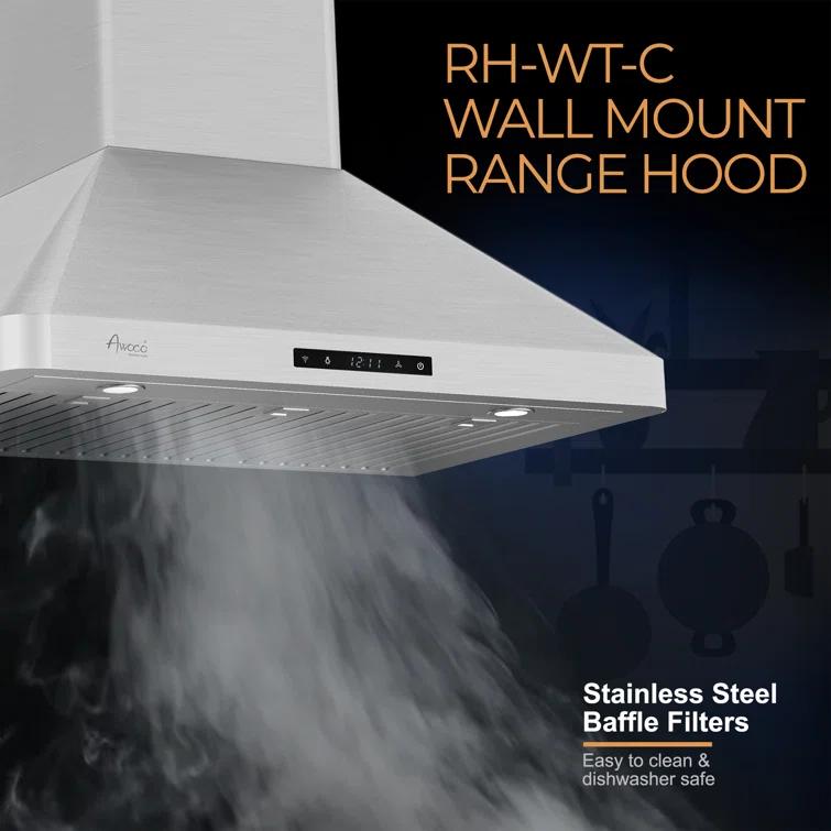 Awoco 30" Stainless Steel 800 CFM Ducted (Vented) Wall Range Hood with Baffle Filter