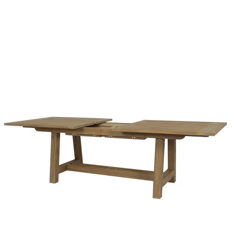 Brown Teak Extendable Outdoor Dining Table with Leaf Storage