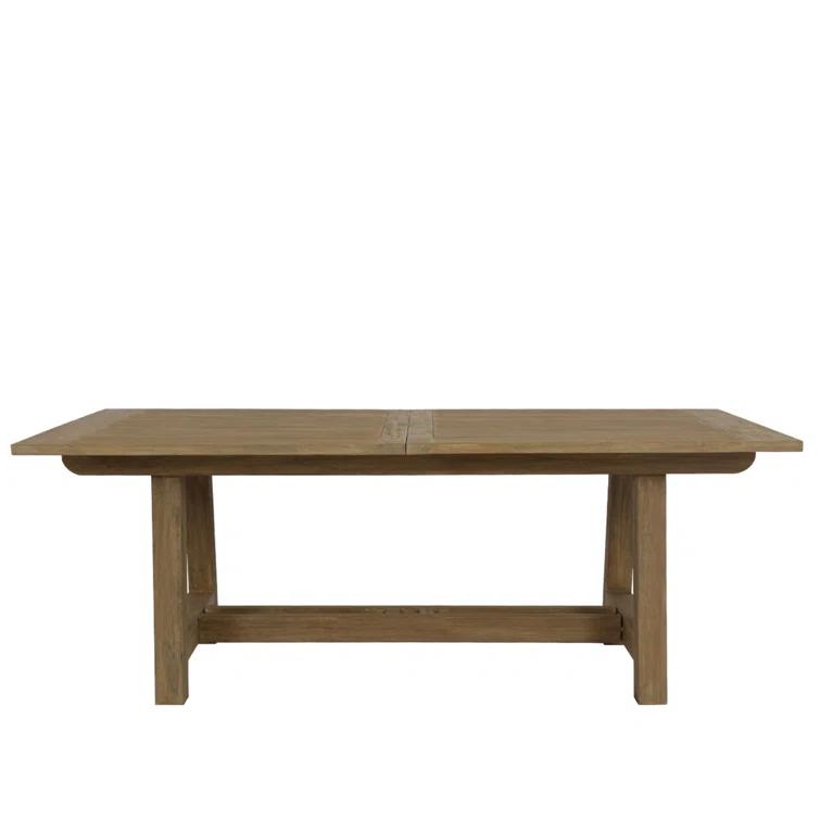 Brown Teak Extendable Outdoor Dining Table with Leaf Storage