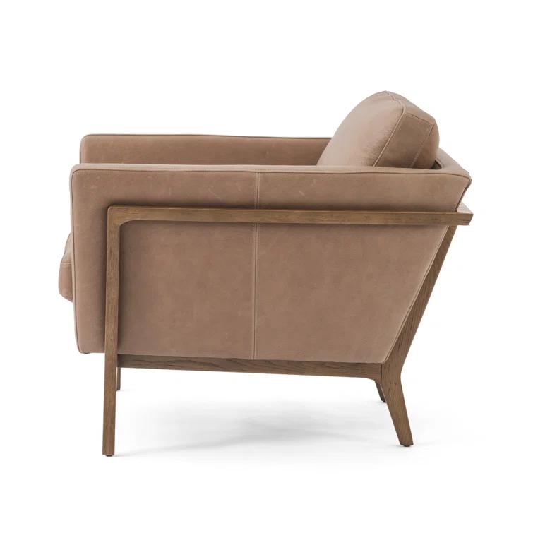 Contemporary Dash Brown Leather Armchair with Solid Wood Frame