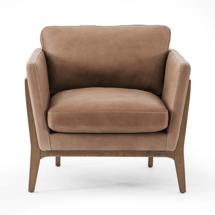 Contemporary Dash Brown Leather Armchair with Solid Wood Frame