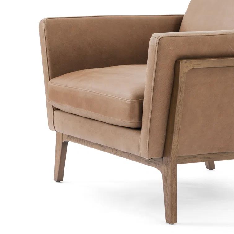 Contemporary Dash Brown Leather Armchair with Solid Wood Frame