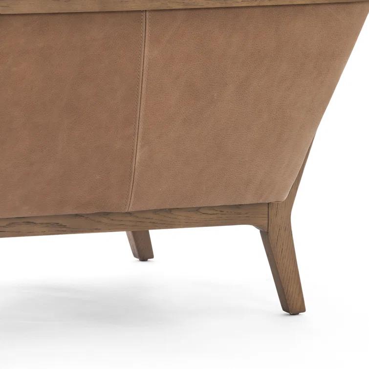 Contemporary Dash Brown Leather Armchair with Solid Wood Frame