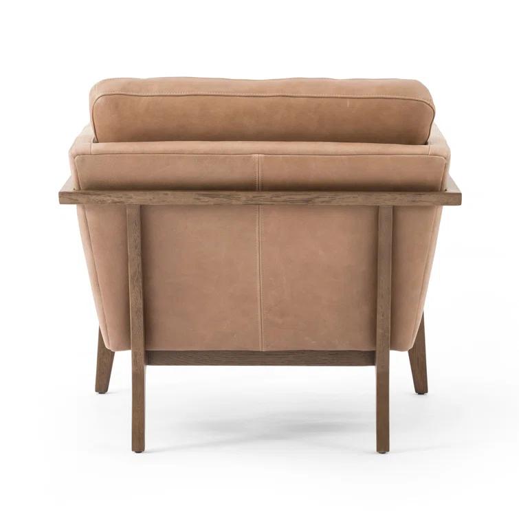 Contemporary Dash Brown Leather Armchair with Solid Wood Frame
