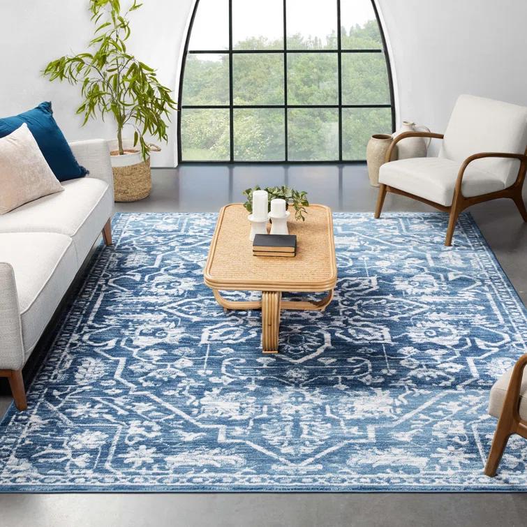 Dazzle Floral Vintage Bohemian Medallion Light Blue Rug