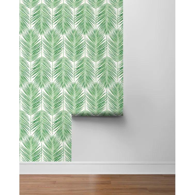 Palm Caribbean Green Vinyl Peel and Stick Wallpaper Roll (Cover 30.75 sq. ft.)