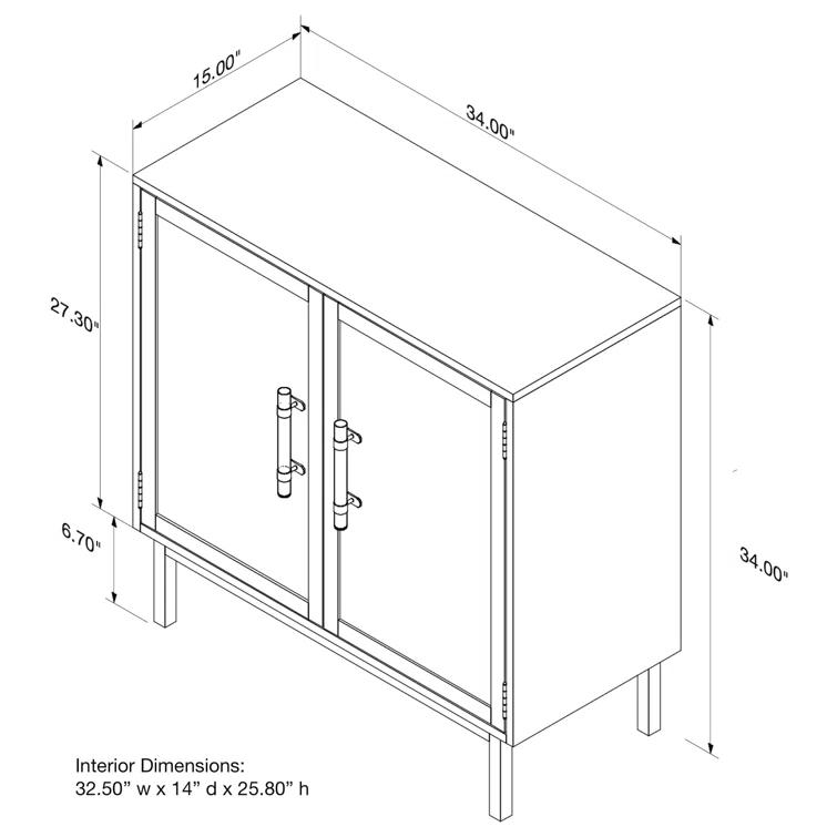 Hopper Studio Hopper Studio Sophia Solid Wood 34'' 2-Door Cabinet, Adjustable Shelf, Practical Shelving