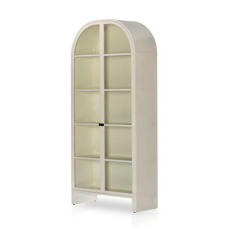 Cream Powder Coat Iron and Glass Arched Display Cabinet