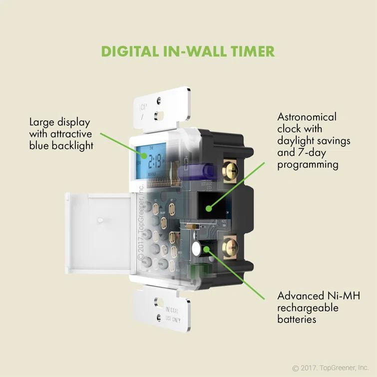 Digital Astronomic Timer Switch, 7-Day Programmable, Single Pole or 3-Way