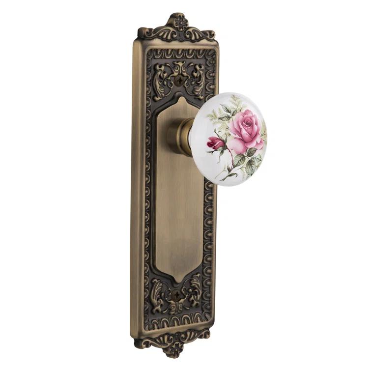 Egg & Dart Plate with White Rose Porcelain Door Knob