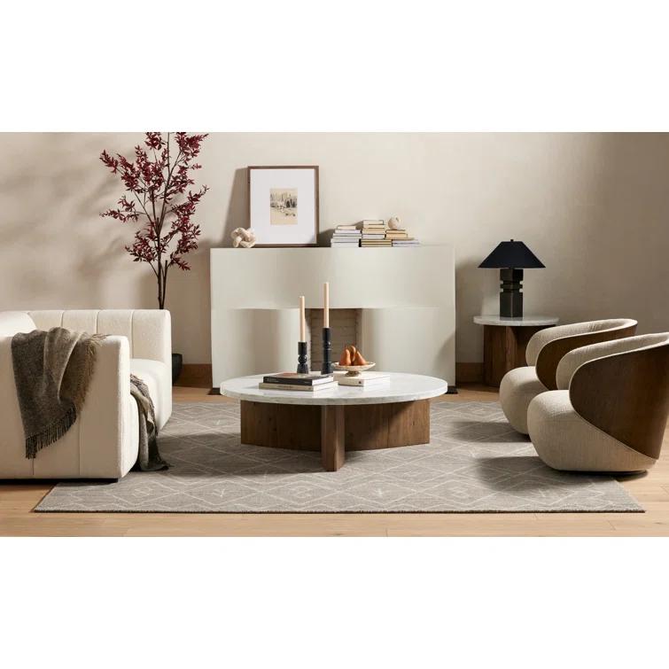 Voss Round Side Table - Natural and White Marble
