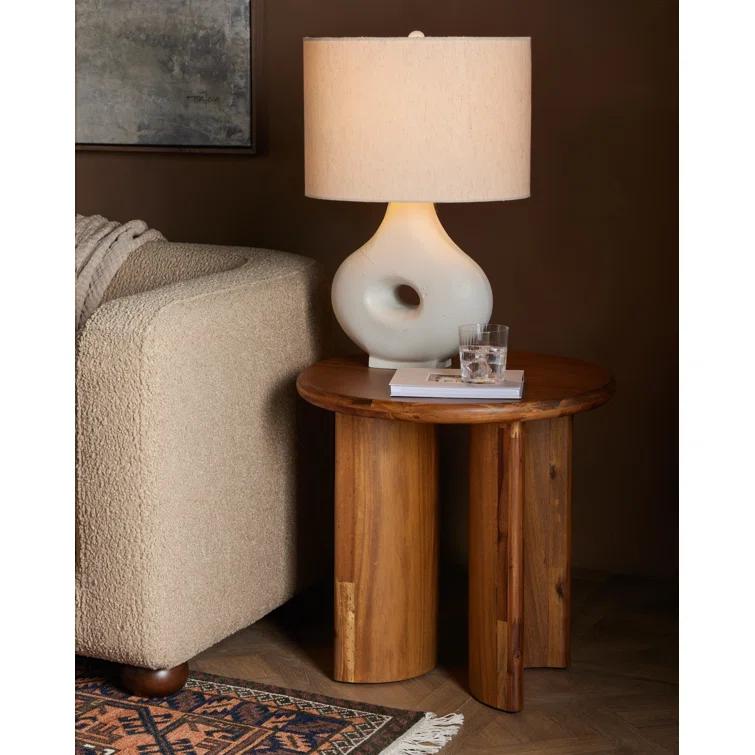 Contemporary Round Brown Wood End Table