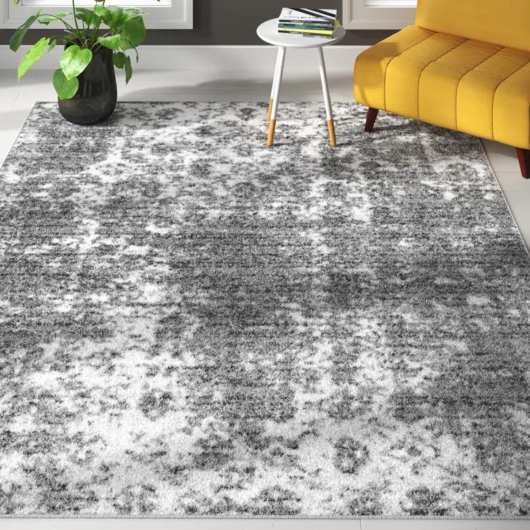 Deedra Modern Abstract Power Loom Performance Gray/White Rug